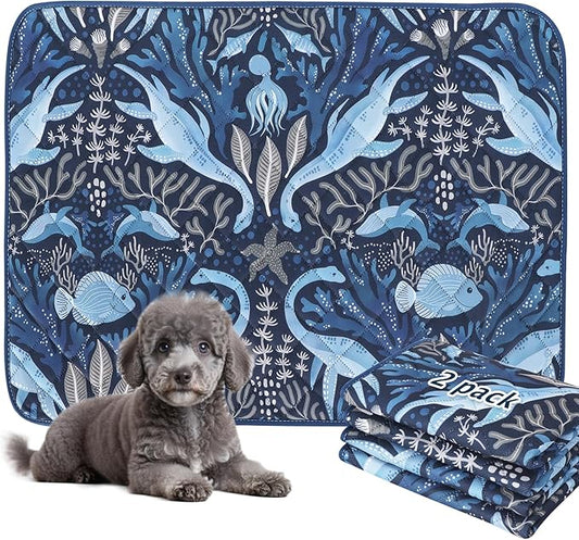 BVAGSS Washable Pee Pads for Dogs, 2 Pack Reusable Leakproof Puppy Wee Wee Pad, Non-Slip Waterproof Pet Training Pads, Super Absorbent Whelping Pads XH081 (Dino Navy, 24X24 Inch (Pack of 2))