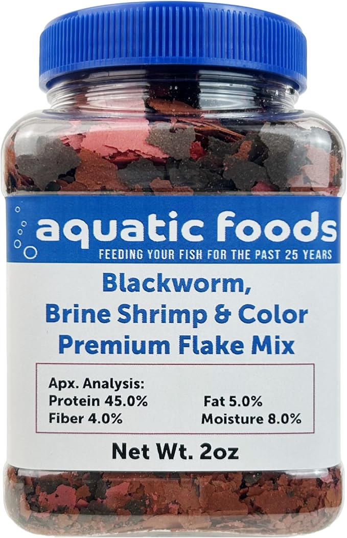 Aquatic Foods Inc. California Blackworm, Brine Shrimp, Color Enhancing Premium Flakes for Discus, Cichlids All Community Tropical Fish Also Pellet Mix, Wafer Mix Included…2oz