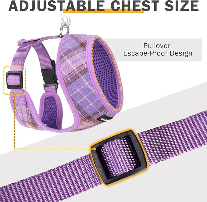 SCENEREAL Puppy Dog Harness with Leash Set for Small Medium Sized Dogs, Soft Mesh Step in Pet Harnesses and Leash, No Chock Plaid Adjustible No Pull Vest for Dogs Cats, Chihuahua,Bulldog (Purple M)