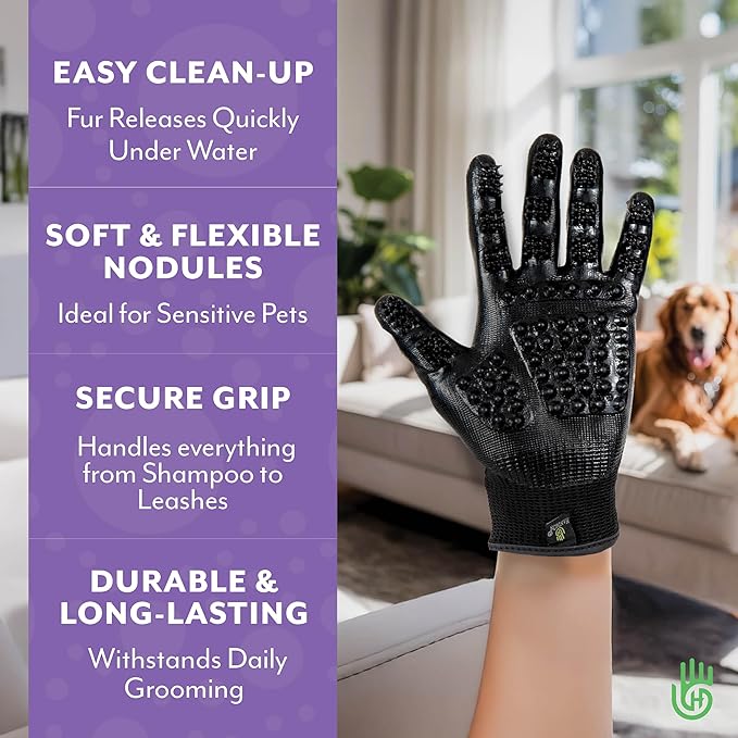H HANDSON Pet Grooming Gloves - Patented #1 Ranked, Award Winning Shedding, Bathing, & Hair Remover Gloves - Gentle Brush for Cats, Dogs, and Horses