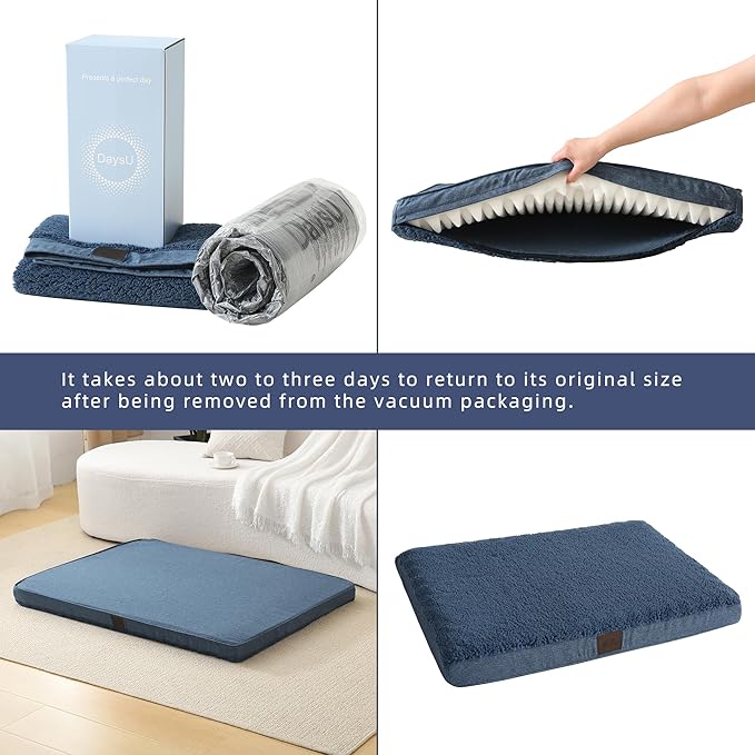 DaysU Dog Bed for Medium Dogs, Orthopedic Dog Beds with Removable Washable Cover, Medium Egg Crate Foam Pet Bed Mat, Light Navy, Suitable for Dogs Up to 35 Ibs, 35x22x3in