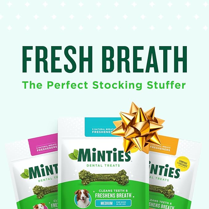 Minties Dental Chews for Dogs, 24 Count, Vet-Recommended Mint-Flavored Treats for Large Dogs Over 50 lbs, Dental Bones Clean Teeth, Fight Bad Breath, and Removes Plaque and Tartar