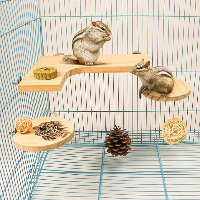 Squirrel Gerbil Chinchilla and Dwarf Hamster L-Shaped Pedal Wooden Platform, 3 Pieces of Natural Wooden Parrot HamsterStanding and Jumping Board,for Rat Activity Chinchilla Bird Cage Accessories (H02)