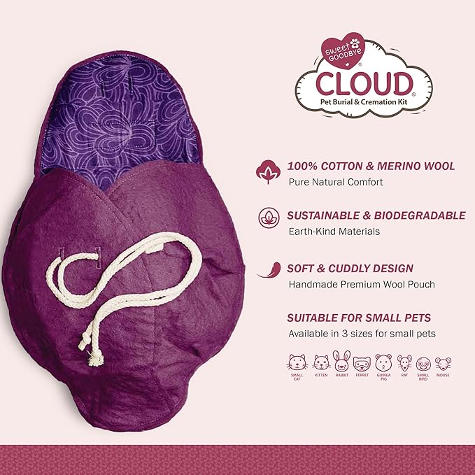 Cloud® Eco-Friendly Pet Burial & Cremation Ceremony Kit - Casket for Smaller Pets: Rabbits, Hamsters, Gerbils, Birds, Fish, Reptiles, Small Cats (Choose Size & Color)(Medium, Magenta)