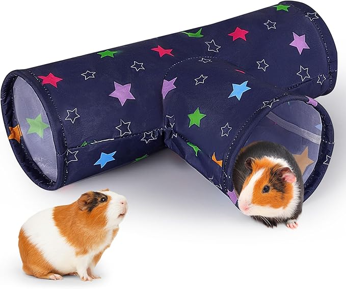 Bienbee Guinea Pig Tunnel, 3 Way Washable Guinea Pig Hideout,Foldable Rabbit Tunnel Guinea Pigs Toys for Bunny Hamster Chinchilla Ferret Rabbit Guinea Pigs Accessories Stars