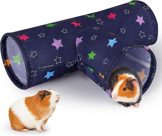 Bienbee Guinea Pig Tunnel, 3 Way Washable Guinea Pig Hideout,Foldable Rabbit Tunnel Guinea Pigs Toys for Bunny Hamster Chinchilla Ferret Rabbit Guinea Pigs Accessories Stars