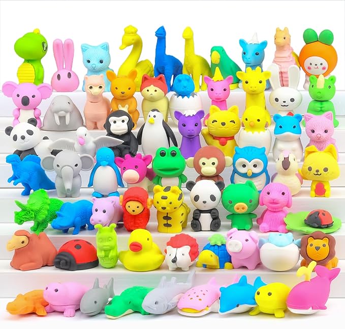 Animal Erasers for Kids, 65 Pcs Pencil Erasers Bulk Puzzle Eraser Mini Erasers Desk Pets Treasure Box Toys for Classroom Prizes School Supplies Kids Party Favors