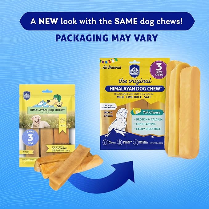 Himalayan Dog Chew Original Yak Cheese Dog Chew, 3 XL/Large Sticks, 3.3 oz, Gluten Free, Healthy Dog Treats, Grain & Lactose Free 100% Natural, Long Lasting Chews for Dogs Under 65 lbs