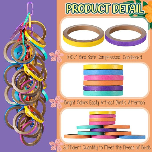 36 Pcs Bagels Bird Toys Bulk for Parrots Durable Cardboard Core Bird Toy Chewing Shredding Foraging Play Foot 2.5'' for Small and Medium Parrot Mini Macaws African Grey Cockatoos
