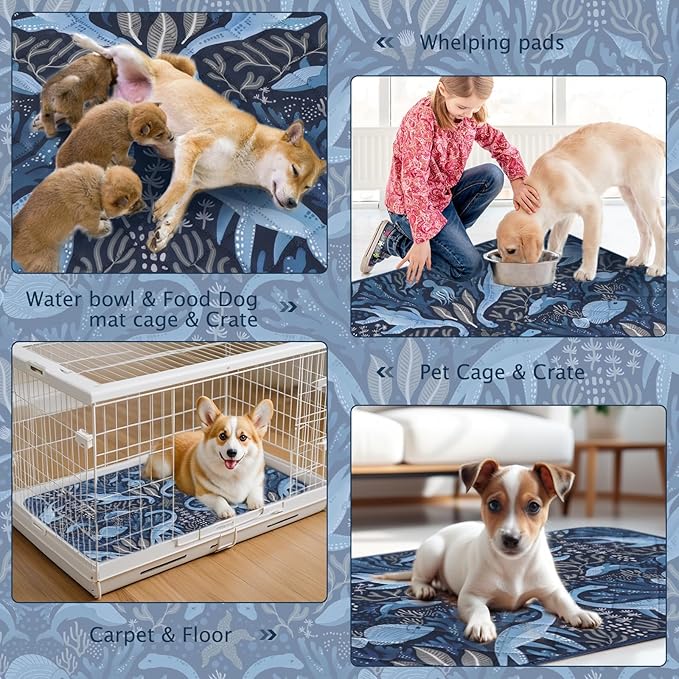 BVAGSS Washable Pee Pads for Dogs, 2 Pack Reusable Leakproof Puppy Wee Wee Pad, Non-Slip Waterproof Pet Training Pads, Super Absorbent Whelping Pads XH081 (Dino Navy, 30X20 Inch (Pack of 2))