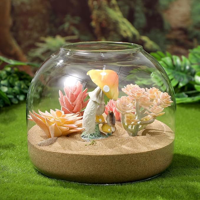 Glass Plant Terrarium, Tabletop Succulent Planter Easter Candy Cookie Jar Cute Canister Round Fish Bowl Vase Sealed Glass Bottles Vial with Cork Top for Craft Fern Moss Succulent Air Plants