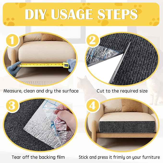 Self-Adhesive Cat Scratch Mat Trimmable Cat Scratching Post Carpet 79in Durable Carpet Mat Pad Replacement for Cat Tree Shelves Post Couch, Furniture, Walls & Doors DIY Cat Climbing Mat(Dark Gray)