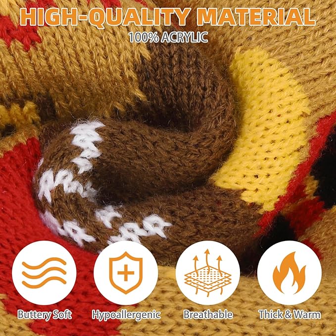 KOOLTAIL Cat Sweater Turtleneck- Soft Knit Cat Thanksgiving Sweaters for Cats Only, Turkey Pattern Thick Warm Cold Weather Pet Clothes Outfit for Small Medium Large Size Kitten Puppy Brown L