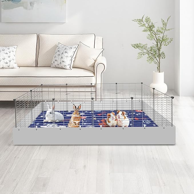 2 Pack Guinea Pig Cage Liners - Washable 47"X24" Bedding Pee Pad, Super Absorbent, Waterproof & Anti-Slip Reusable Mat for Rabbit, Hamster, Rat, Small Animal