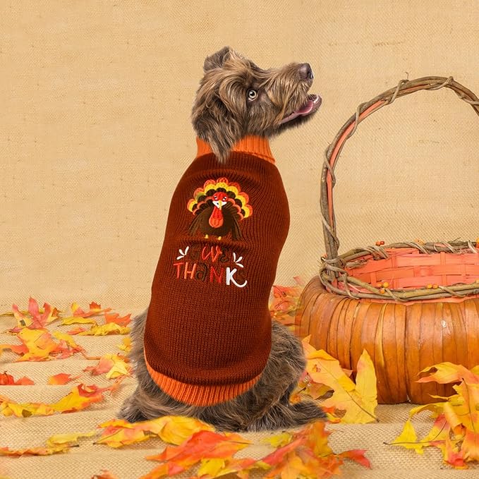 Vehomy 2Pcs Thanksgiving Dog & Cat Sweaters - Pumpkin & Turkey Turtleneck Knitwear Shirts for Small & Medium Dogs & Cats