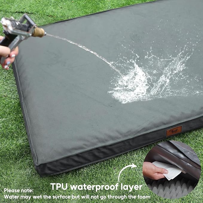 Orthopedic Dog Bed for Large Dogs, Outdoor Waterproof Dog Bed Washable Pet Bed for Large Sized Dogs with Egg Crate Foam Pet Bed Mat, Removable Oxford Cooling Cover, Grey