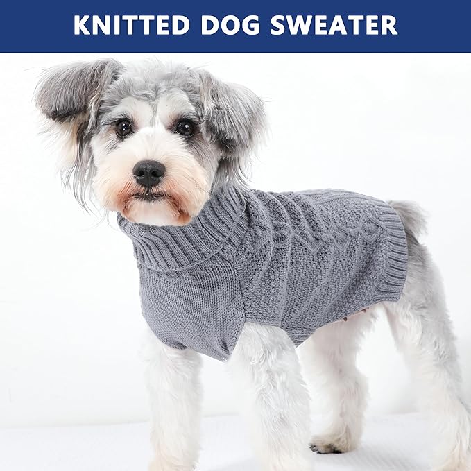 Dog Sweaters Small Dog Clothes Winter Turtleneck Puppy Sweater Warm Pet Cat Sweater Doggy Pullover Outfit with Twisted Design XS~XL(Grey, Medium)