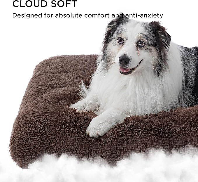 Bedsure Washable XXL Dog Bed for Crate, Faux Fur Dog Crate Pad for Large Breed, Fulffy Soft Comfort Dogs Sleeping Mat, Anti-Slip Pet Kennel Pad, 48" x 29", Dark Brown