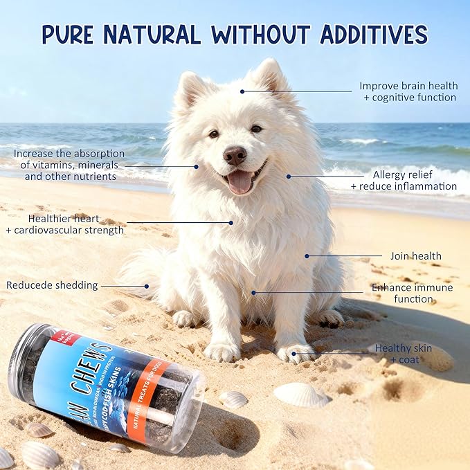 Natural Cod Skins for Dogs - Single Ingredient Dog Treats, Grain Free & Hypoallergenic - Dental Chews for Teeth Cleaning & Fresh Breath - Rich in Omega-3 for Skin & Coat Health (Dinut 5.5 oz)
