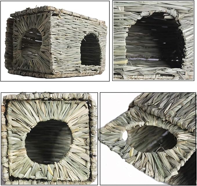 Tfwadmx 2 Pack Rabbit Grass House - Natural Hand Woven Seagrass Play Hay Bed, Collapsible Hideaway Hut Toy for Bunny Hamster Guinea Pig Chinchilla Ferret