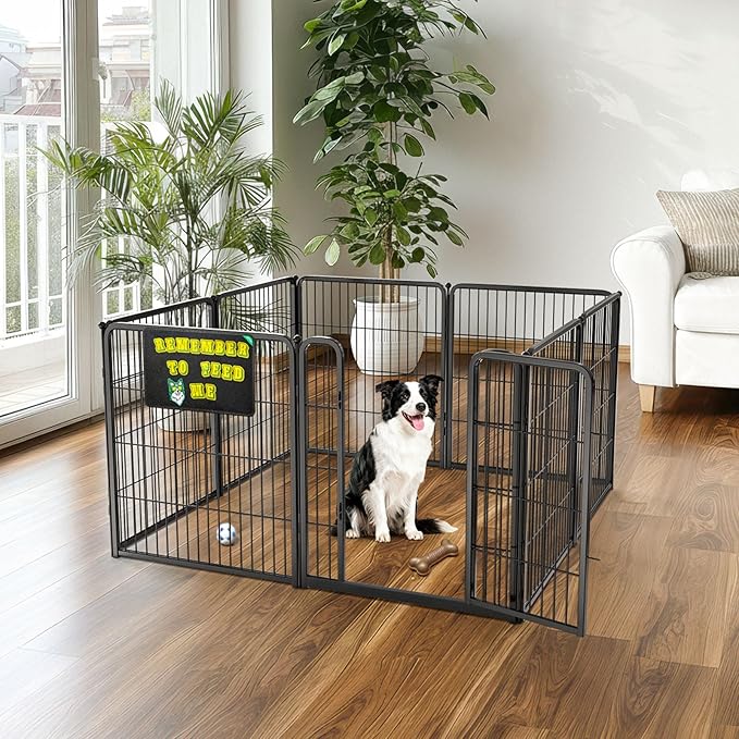 FXW Homeplus Unleashed Indoor Dog Playpen - Stress-Free and Safe Play, Heavy Duty 32 Inch 8 Panels with Magnetic Hook & Loop Patch Board for Small and Medium Dogs, Black│Patented