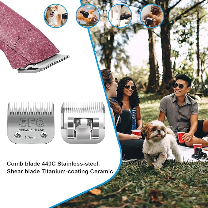 3 Pack 5FC Detachable Pet Dog Grooming Ceramic Blades,Compatible with Andis,Oster A5,Wahl KM-10 Series,Size 5FC Blade 1/4-Inch 6.3MM Cut Length