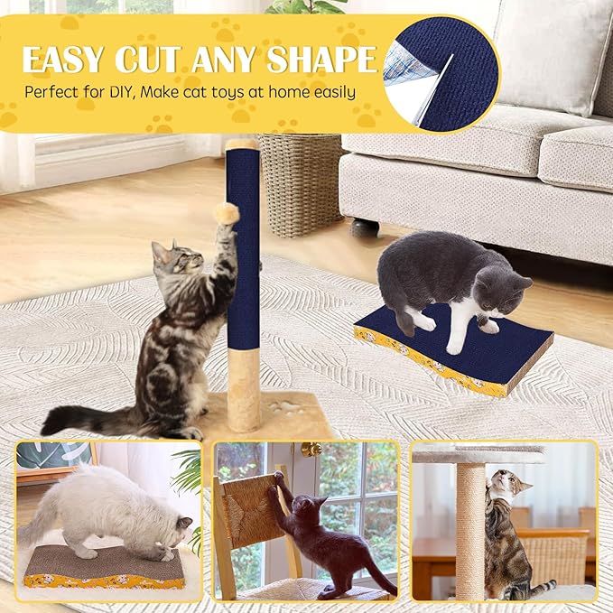 Self-Adhesive Cat Scratch Mat Trimmable Cat Scratching Post Carpet 39in Durable Carpet Mat Pad Replacement for Cat Tree Shelves Post Couch, Furniture, Walls & Doors DIY Cat Climbing Mat(Dark Blue)