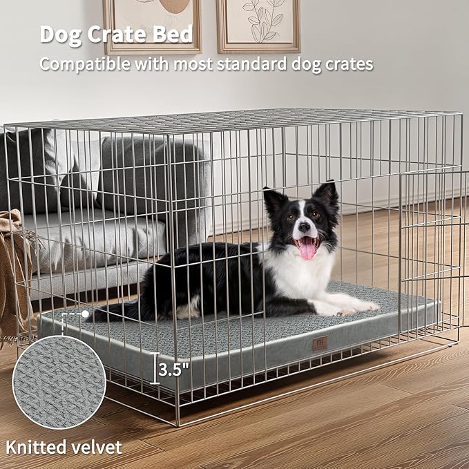 Large Dog Bed - Dog Crate Bed Orthopedic Large Sized Dog Beds,Washable & Waterproof Cover Big Plush Comfort Pet Bed Mat, Egg Crate Foam Bed