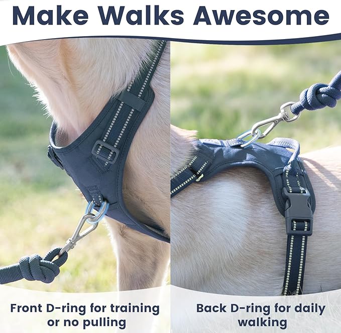 No Pull Dog Harness, Reflective Puppy Vest for Small Medium Large Sized Dog(Prussian Blue,L)