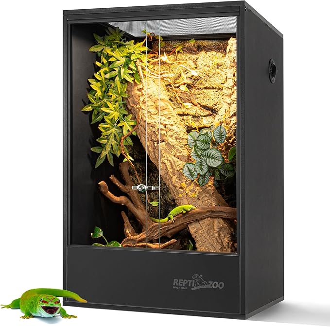 REPTIZOO 67 Gallon PVC Tall Reptile Tank, 24" x18”x36” Large Reptile Terrarium for Gecko Lizard Chameleon Frog Snake, Enclosure Habitat with Sliding Door & Top Screen Ventilation