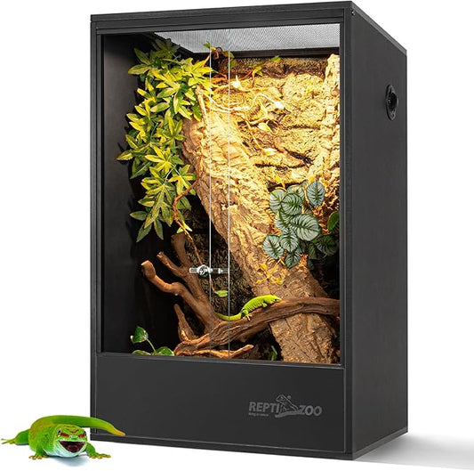 REPTIZOO 67 Gallon PVC Tall Reptile Tank, 24" x18”x36” Large Reptile Terrarium for Gecko Lizard Chameleon Frog Snake, Enclosure Habitat with Sliding Door & Top Screen Ventilation