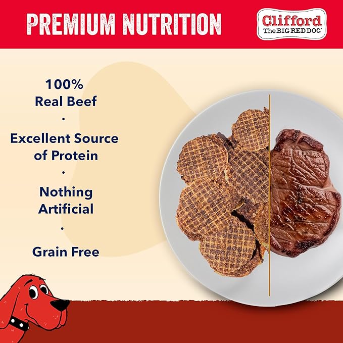 Clifford The Big Red Dog Soft Training Treats for Puppies and Dogs – Healthy, High Protein, Grain Free, Soft Puppy Treats for Small Dogs and Large – Real Beef Mini Burger Bites – 24oz