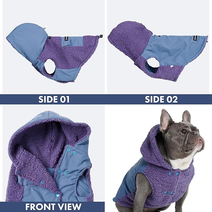 Spark Paws Reversible Dog Sweater, Sherpa Jacket Vest with Warm Fleece Lining, Warm Coat for Winter, Suitable for Small Medium, Large, XL XXL Dogs - Purple and Navy Blue - S