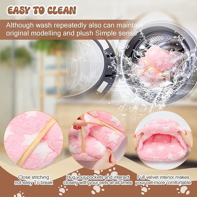 Wenqik 2 Pcs Guinea Pig Hideouts Washable Bunny Bedding Cuddle Warm Small Pet Sack Supplies Portable Pet Carrier Cage Nest Guinea Pig Accessories for Cage(Gray, Light Pink,Pentagram)