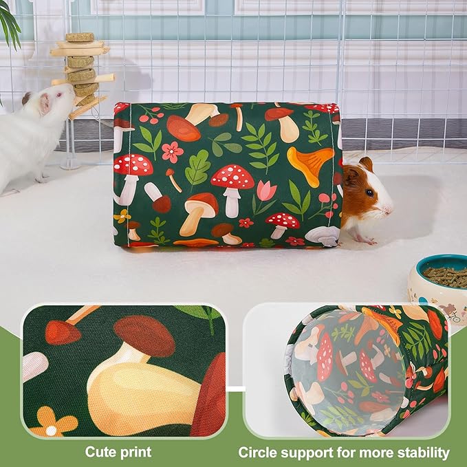 Bienbee Guinea Pig Tunnel, Washable Guinea Pig Hideout,Foldable Rabbit Tunnel Guinea Pigs Toys for Bunny Hamster Chinchilla Ferret Rabbit Guinea Pigs Accessories Mushroom