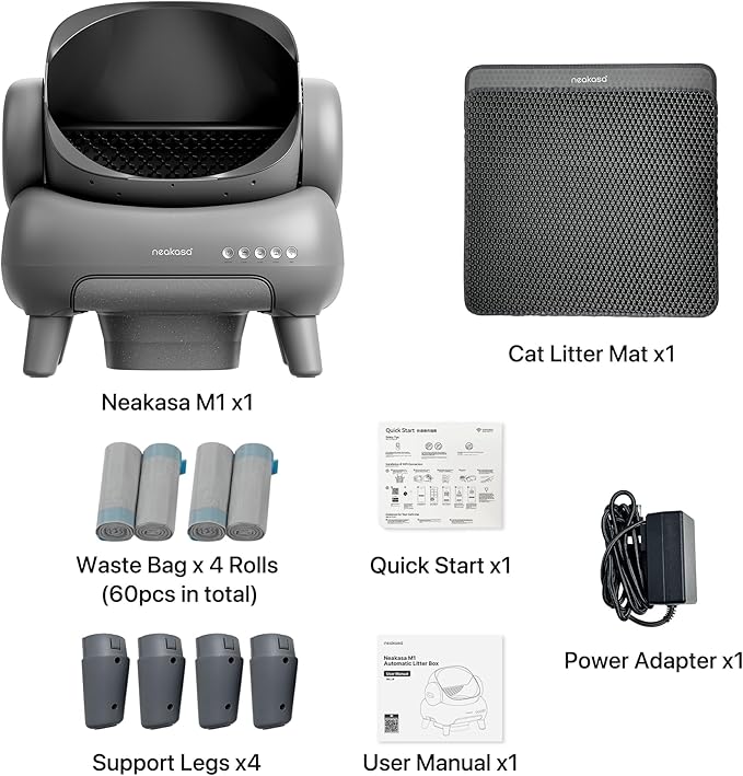 Neakasa M1 Bundle Open-Top Self-Cleaning Cat Litter Box with APP Control, Includes 4 Rolls (60pcs) Refill Waste Bags, 2 Extra Rolls Added