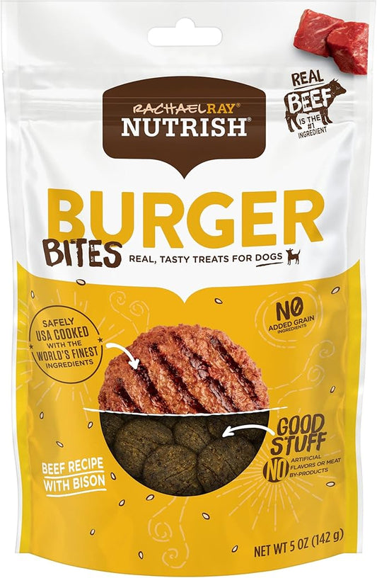 Rachael Ray Nutrish Burger Bites Dog Treats, Beef Recipe With Bison, 5 oz. Pouch, 5 Count
