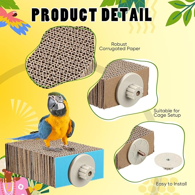 3 Pcs Bird Chew Toys Parrot Perch Cardboard Platform for Cage Bird Paw Grinding Stand Parrot Cage Playground Exercise Toys for Macaws Small Parakeets Budgies Conure Cockatiel (Small)