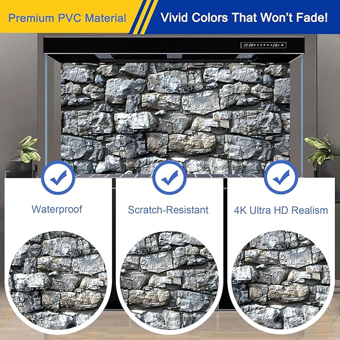 Aquarium Background & Fish Tank Background – Ultra HD Static Cling, Tape-Free, Realistic Rock Wall Design for Professional Aquarium Decorations 17.7 X 35.4 Inches