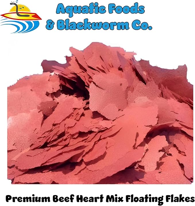 Aquatic Foods Inc. Beef Heart Mix Flakes of Beef Heart, Shrimp, Spinach, Nori, Natural Astaxanthin (Natural Color Enhancer) for Discus, Cichlids, for All Tropical Fish - Premium AF Flakes - 1/4-lb