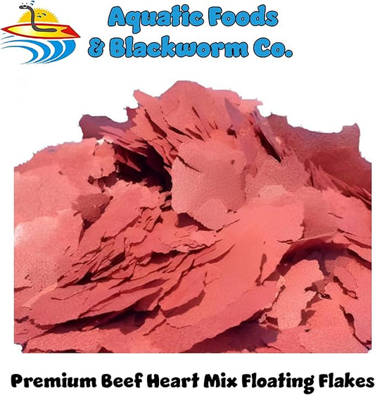 Aquatic Foods Inc. Beef Heart Mix Flakes of Beef Heart, Shrimp, Spinach, Nori, Natural Astaxanthin (Natural Color Enhancer) for Discus, Cichlids, for All Tropical Fish - Premium AF Flakes - 10-lbs