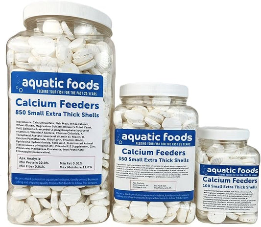 Aquatic Foods Inc. Calcium Feeder Small Shells. Extra Thick Shells for Shrimp, Snails, Crabs, Crayfish, Hermit Crabs and All Tropical Fish…100 Count Jar