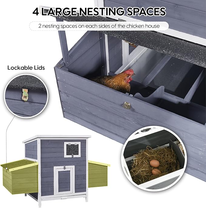 59" Chicken Coop for 2-6 Chickens, Wooden Chicken House with 2 Nesting Boxes, Outdoor Hen House Poultry House Pet Hutch Chicken Cage with Openable Roof & Ramp, 59''L*33.5''W*38.6''H