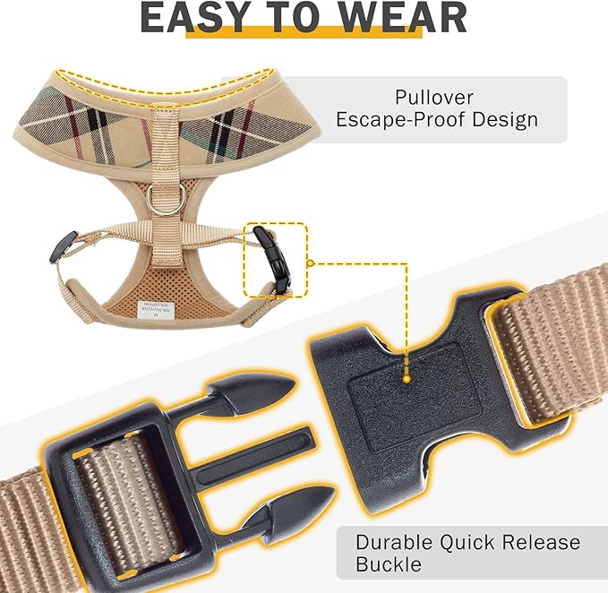 SCENEREAL Puppy Dog Harness with Leash Set for Small Medium Dogs, Soft Mesh Step in Pet Harnesses and Leash, No Chock Plaid Adjustible No Pull Vest
