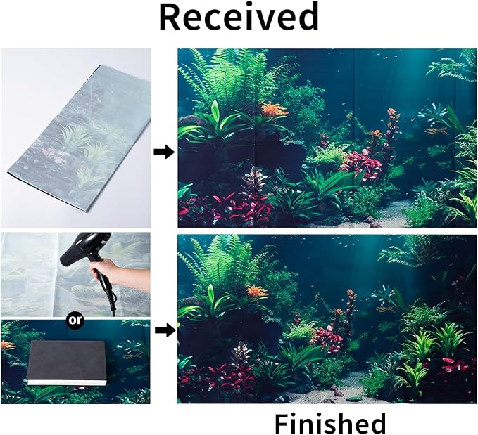 COMSUN 3 Pack Aquarium Background, 24x12 inches Polyester Aquarium Background, Cloth Fish Tank Background, Undersea Corals Sunshines & Rock Aquatic Plants