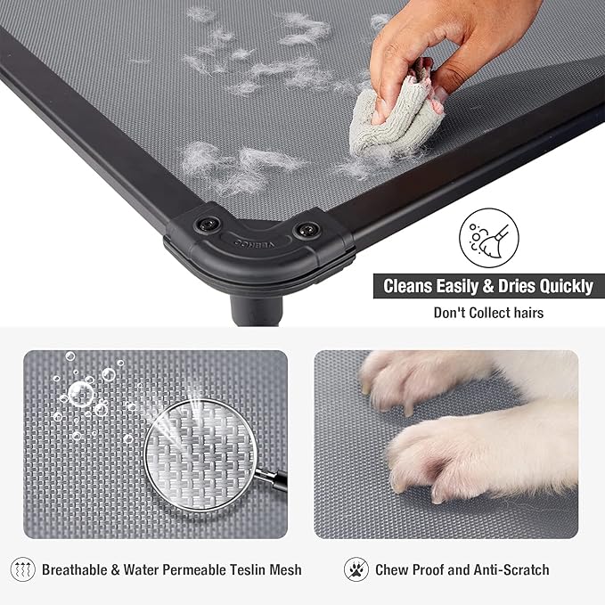 Veehoo Chew Proof Elevated Dog Bed - Cooling Raised Pet Cot - Rustless Aluminum Frame and Durable Textilene Mesh, Unique Designed No-Slip Feet for Indoor or Outdoor Use, Grey, Large, CWC2002