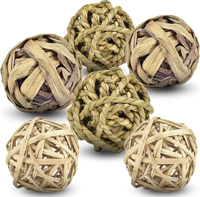 ERKOON Rabbit Toys Edible Woven Grass Ball Willow Ball, Made of Timothy Grass Hay and Willow of Treats and Chews Toy for Chinchilla Bunny Guinea Pig Gerbil