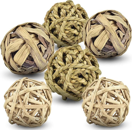 ERKOON Rabbit Toys Edible Woven Grass Ball Willow Ball, Made of Timothy Grass Hay and Willow of Treats and Chews Toy for Chinchilla Bunny Guinea Pig Gerbil