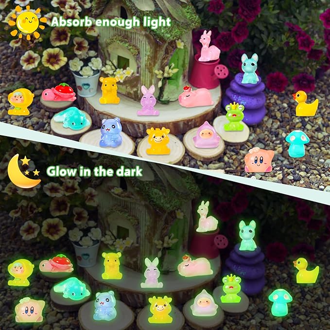 400 Pack Glowing mini Resin Animals - in The Dark Tiny Miniature Figures Ornaments Duck Puppy Baby Dinosaur Baby Dolphin Capybara - for Miniature Landscape Dollhouse Aquarium Garden Accessories
