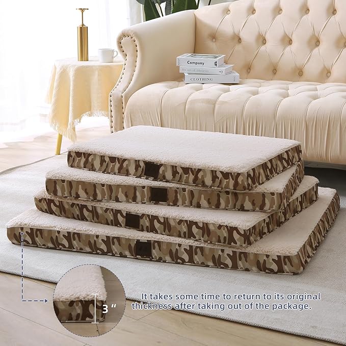 DaysU Dog Bed for Small Dogs, Orthopedic Dog Beds with Removable Washable Cover, Small Egg Crate Foam Pet Bed Mat, Khaki Camo, Suitable for Dogs Up to 20 lbs, 30x20x3in